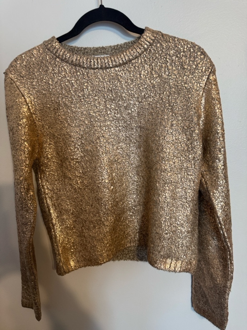 Zara Metallic Gold Bouclé Knit Sweater - Medium - Picture 3 of 7